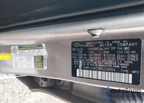 2011 Hyundai Tucson Limited from USA, damaged, VIN KM8JU3AC0BU226954